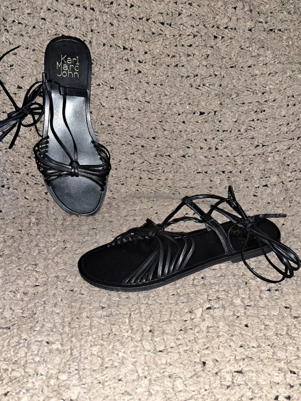 KARL MARC JOHN-HEDMOND-Black Leather Strappy Lace Up Sandals-SZ 39/8.5-NWOB